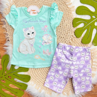 Conj. Blusa My Favorite Things e Short Gatinhas - Verde Água e Lilás